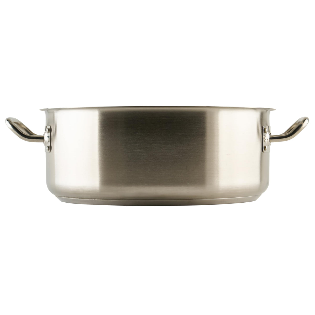 Winco 15 qt Stainless Steel Brazier Pan with Lid Flat bottom, Wide base, Riveted handles, Induction safe, Great for Braising, Simmering, Batch Cooking and Restaurant Kitchens