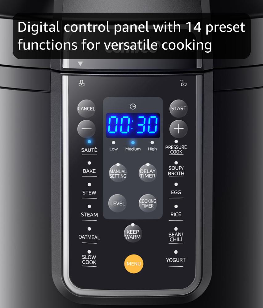 COMFEE' 12-in-1 Electric Pressure Cooker, 6 Quarts, Nonstick Pot 6QT, 12 menus, 9 cookers in one, 24H timer, Ceramic inner pot, built in safety features