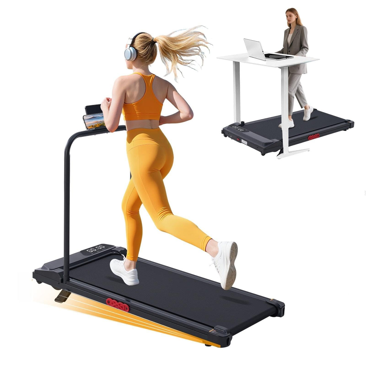 KASSADIN Walking Pad with Handle Bar, 2026 Upgrade Portable Small Treadmill with Handles for Home Small, 3.0HP Under Desk Walking Pad Treadmill with Incline, 0.6-7.6MPH, 350LBS