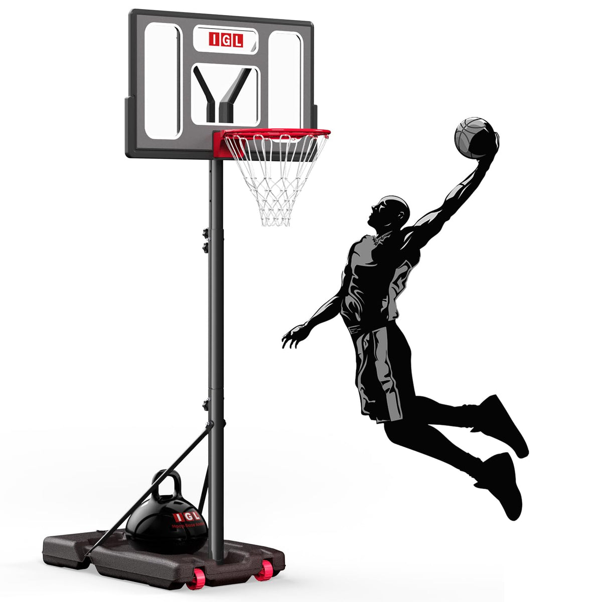 IGL Portable Basketball Hoop, 5.6-10FT Adjustable Basketball Goal System, 40/44 Inch Outdoor Basketball Hoop & Goals for Kids, Youth, and Adults in The Backyard, Driveway with PC Backboard