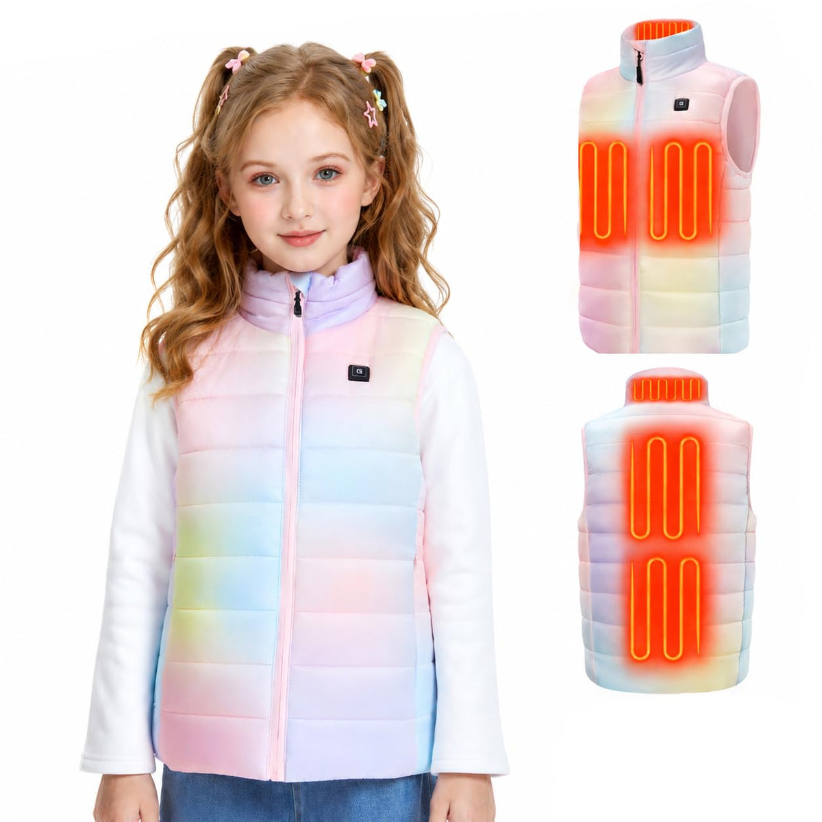 Glaais Kids Heated Vest with 7.4V 12000mAh Battery Pack Included, Electric Heating Vest for Girls