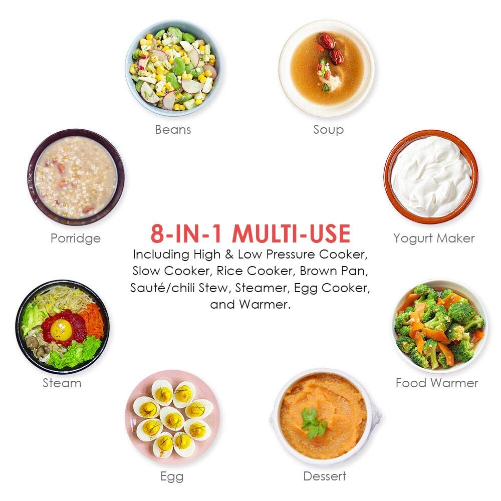 3 Quart Pressure Cooker 8 IN 1 Multi Use Programmable Instant Cooker Electric Pressure Pot with Slow Cook, Rice, Steamer, Sauté, Brown, Warmer