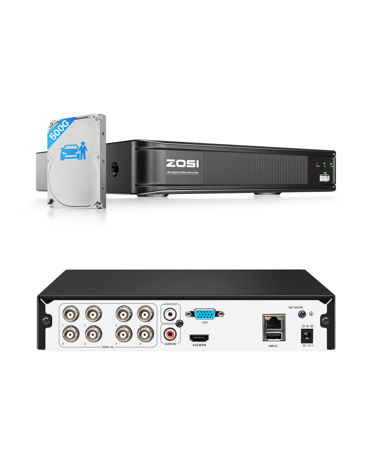 ZOSI H.265+ 8 Channel 3K Lite CCTV DVR Recorder, Hybrid 4-in-1, 500GB HDD Support Analog AHD TVI CVI Cameras, AI Human Vehicle Detection, Alert Push, Remote Access, 8CH Security DVR