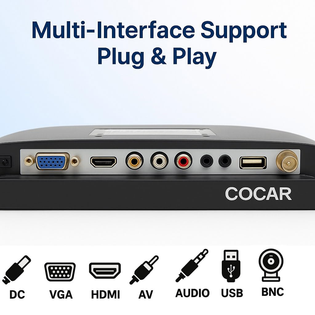 Cocar 15" CCTV BNC Monitor VGA HDMI AV, 4:3 HD Display LCD Security Screen with USB Drive Player for Surveillance Camera STB PC 1024x768 Resolution Built-in Speaker Audio in/Out