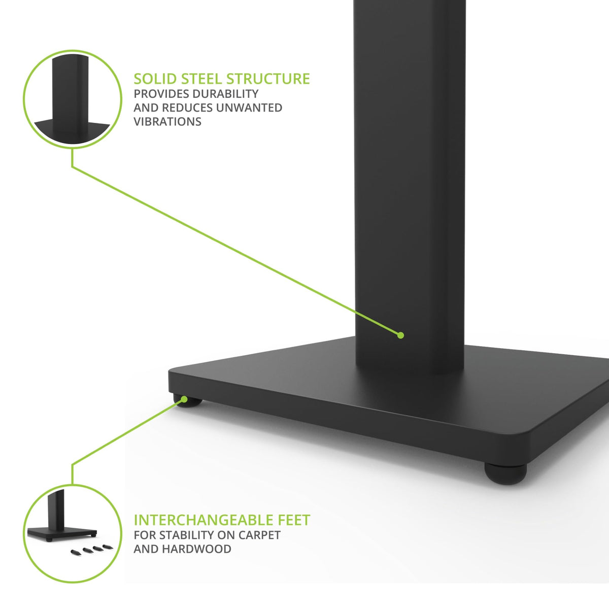 Kanto ST28 28” Universal Floor Speaker Stands for Bookshelf Speakers up to 30 lbs | Improved Sound | Hidden Cable Management | Timeless Design, | Pair | Black Steel w/Black MDF Base