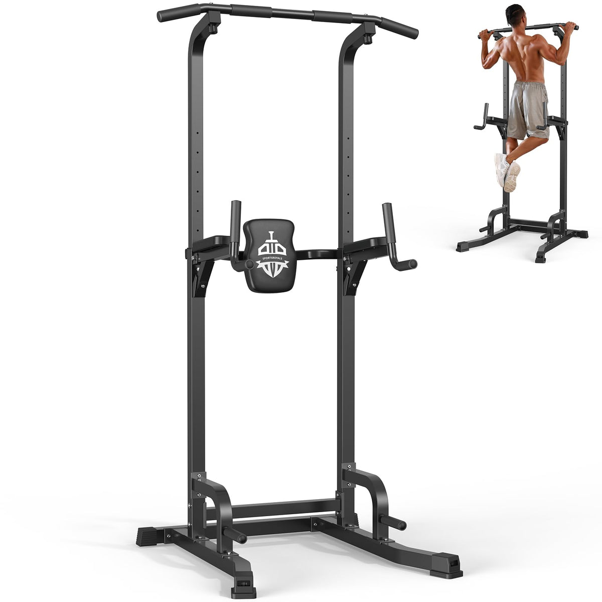 SPORTSROYALS Free Standing Pull Up Bar, Power Tower for Home Gym Training Sturdy Free Standing Workout Station for Pull-Ups, Dips, Leg Raises and Full-Body Home Gym Strength Training