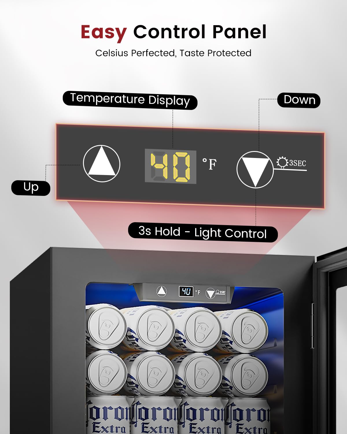 Feelfunn 24 Can Beverage Refrigerator, Mini Fridge, Black 40-61°F, Whisper-Quiet ≤38dB, Fast Even Cooling, Removable Shelf, for Soda, Beer, Wine. Fits Office, Dorm, Bedroom, Home Bar