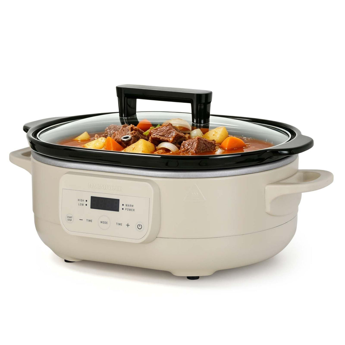 MAGNIFIQUE 6 Quart Programmable Slow Cooker Removable Healthy Nonstick Pot - Small Kitchen Appliance for Family Dinners - Serves 6+ People - Heat Settings: Keep Warm Oatmeal