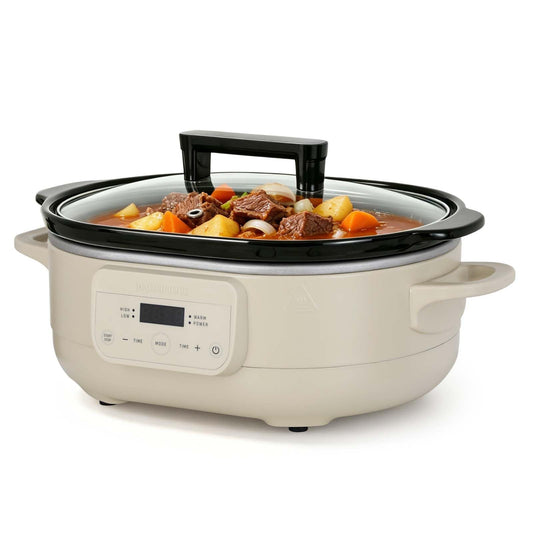 MAGNIFIQUE 6 Quart Programmable Slow Cooker Removable Healthy Nonstick Pot - Small Kitchen Appliance for Family Dinners - Serves 6+ People - Heat Settings: Keep Warm Oatmeal
