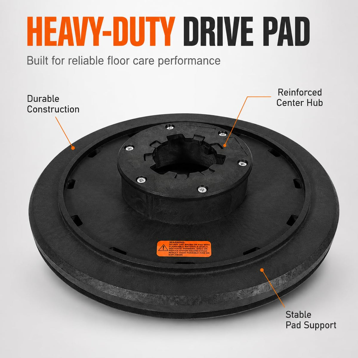 16-Inch Floor Buffer Pad Driver for 17-Inch Buffer & Scrubber, 2-Inch Riser 5-Inch Center Opening, Shower-Feed Holes and Hook Grip Support Secure Pad Attachment for Stripping, Scrubbing and Polishing