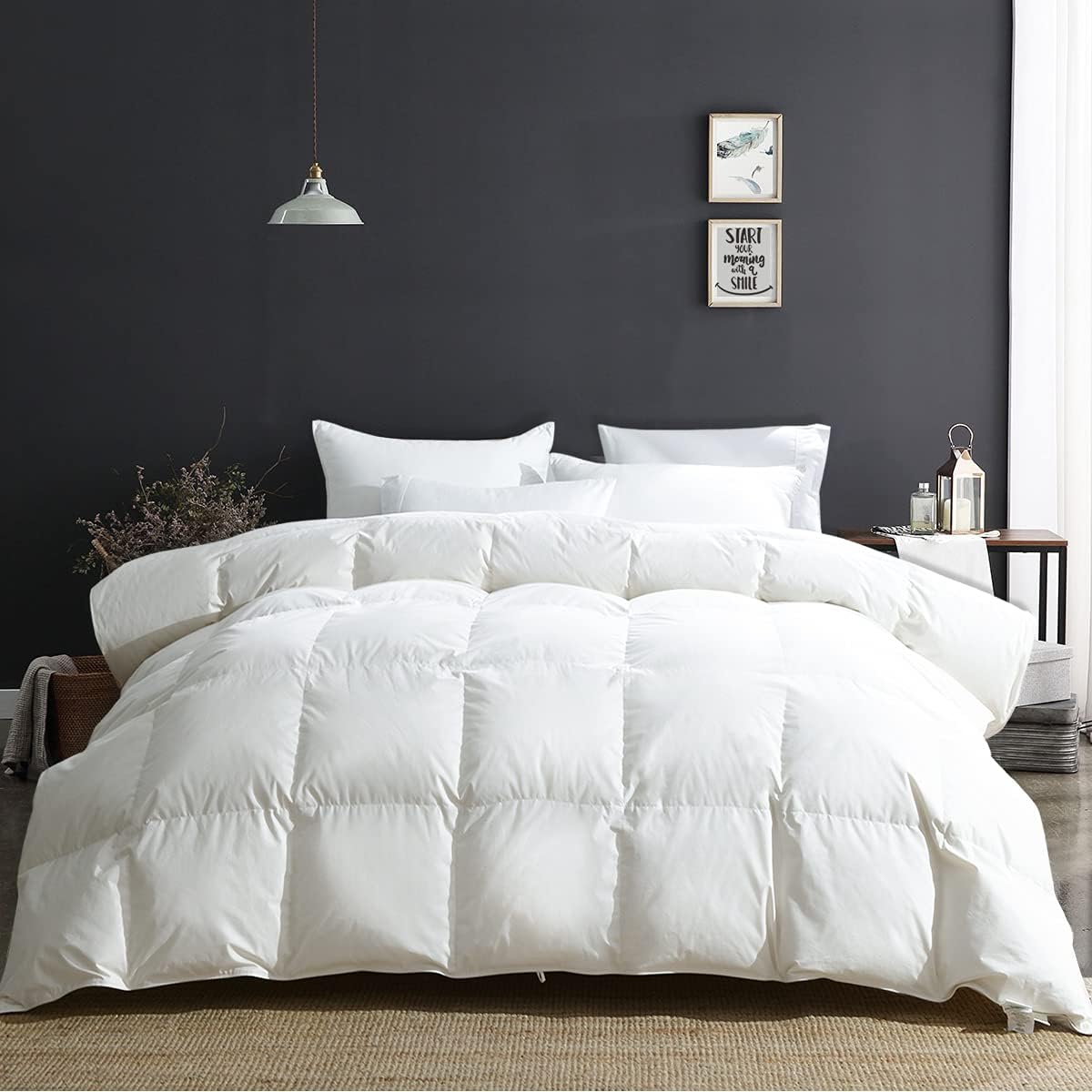 APSMILE Duvet Insert King,Fluffy Down Feather Fibers Comforter-All Season 100% Organic Cotton Cover,Machine Washable,Oeko-Tex Certified Hypoallergenic,Luxury Hotel Bed Quilt,Medium Warm Blanket,White