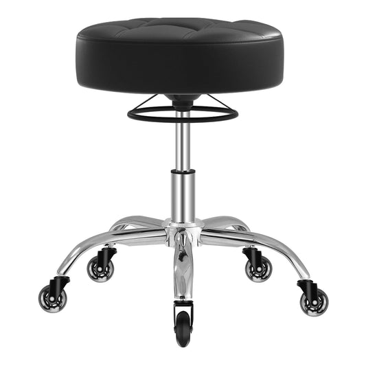 YEEZEE Rolling Stool Heavy Duty 400lbs: No Squeak, No Tip, Black Super Soft Seat Cushion, 360°Swivel Height Adjustability, Smooth Rolling, designed for Tattoo Facial Massage Spa Medical