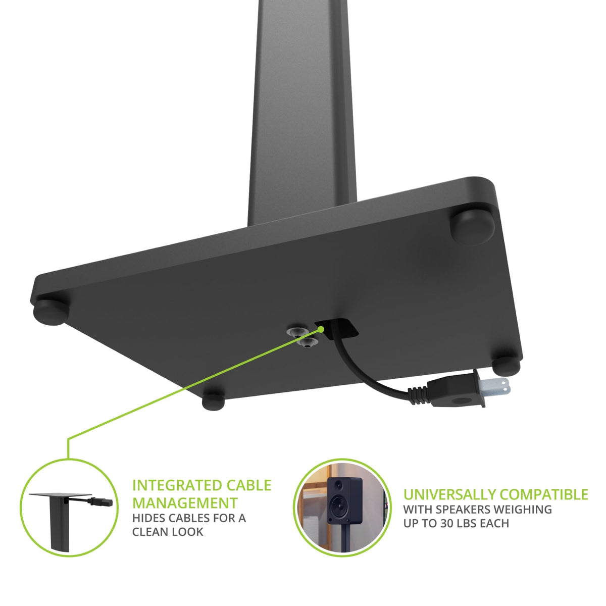 Kanto ST28 28” Universal Floor Speaker Stands for Bookshelf Speakers up to 30 lbs | Improved Sound | Hidden Cable Management | Timeless Design, | Pair | Black Steel w/Black MDF Base