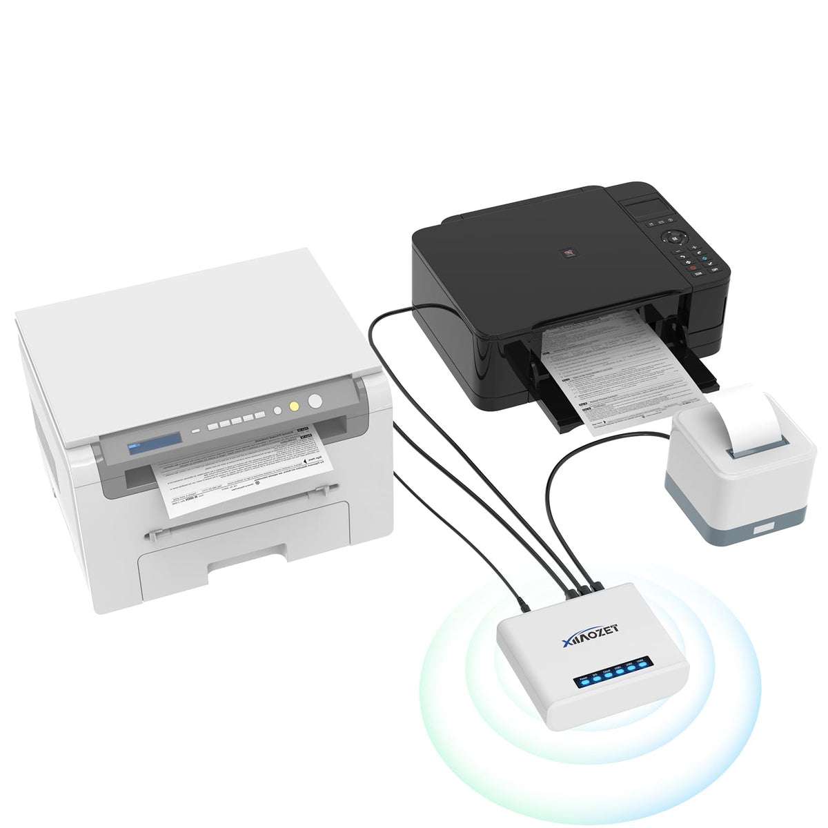 Wireless Print Server to Share 3 USB Printers Over Local Network Easy Setup, Support Ethernet WiFi, Compatible with All RAW-Supported Printers LK300W.