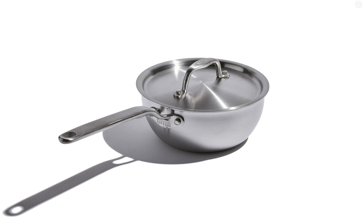 Heritage Steel x Eater 2 Quart Stainless Steel Saucier Pan | 5-Ply Fully Clad | Stay Cool Handle | Induction Compatible | Non-Toxic | Cook like a Pro