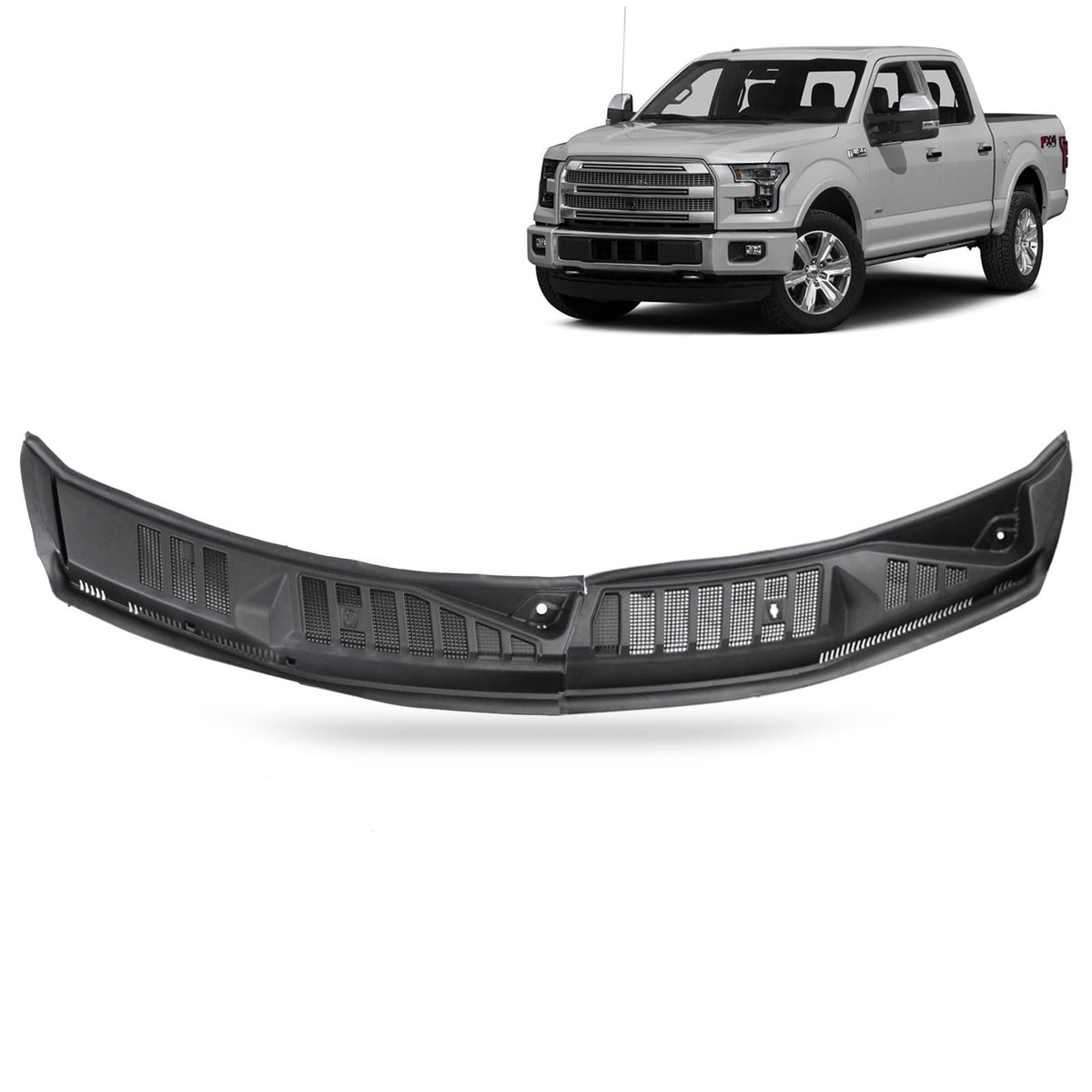 Windshield Cowl Wiper Panel Grille Fits Ford F150 2015-2020 with Clips for Install, Handle all Weather, Front Window Cover Insert Panel Replace FL3Z15022A69B