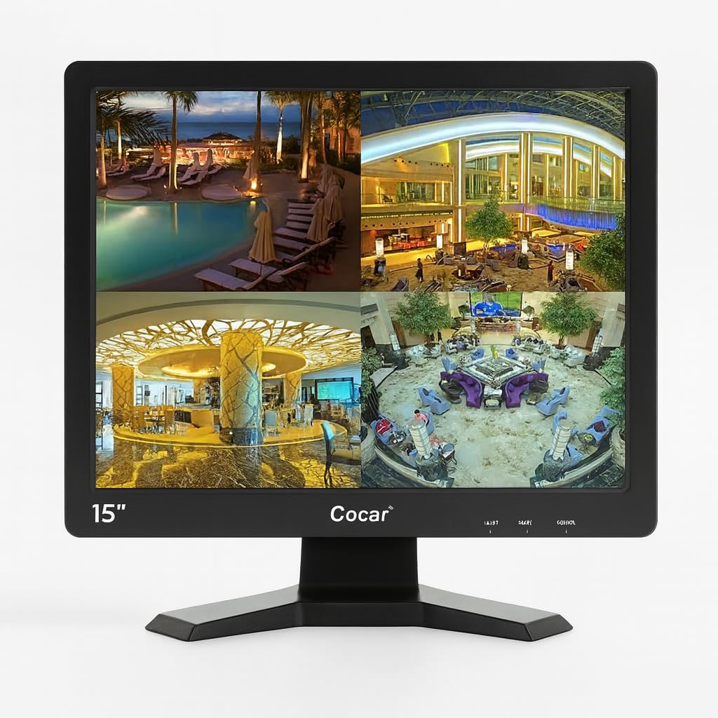 Cocar 15" CCTV BNC Monitor VGA HDMI AV, 4:3 HD Display LCD Security Screen with USB Drive Player for Surveillance Camera STB PC 1024x768 Resolution Built-in Speaker Audio in/Out