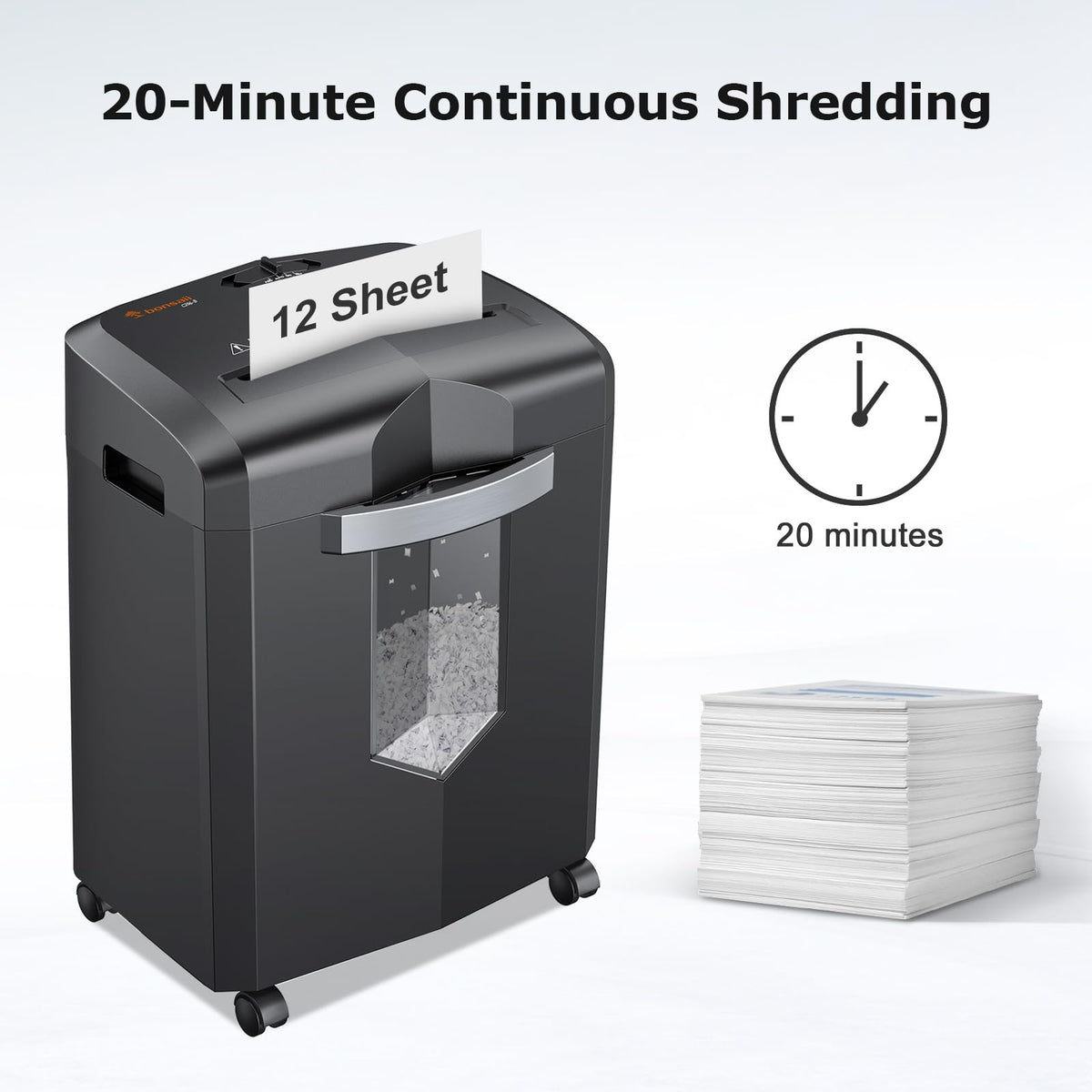 Bonsaii 12-Sheet Micro Cut Heavy Duty Paper Shredder for Home Office Jam-Proof System, P-4 Security Level, Shreds CD/Cards/Staples, 4.2Gal Pullout Bin with Casters, Quiet Shredder C266-B