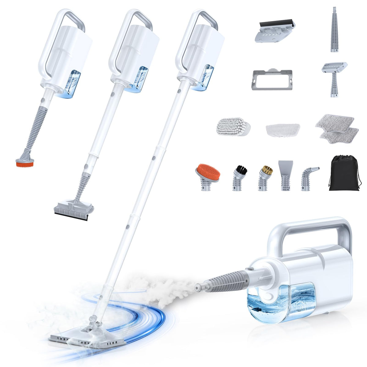 Steam Cleaner, 10-in-1 Detachable Handheld Steam Mop for Multi-Surface 350ml Tank,10s Heat-Up,248°F Steam Cleaner,2-Level Control,Swivel Head for Carpet,Floor,Tiles,BBQ grill,Car Accessories