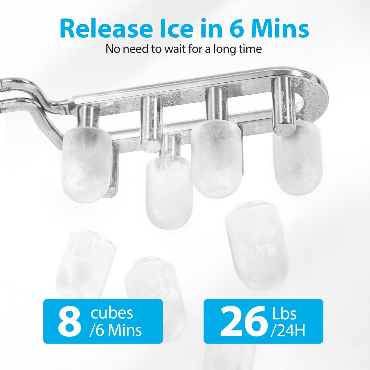Aeitto Ice Maker Countertop 26lbs/24H Ice Makers Ready in 6-Min 8 Ice Cubes 2 Sizes of Bullet Ice Portable Ice Machine with Basket/Scoop, Auto-Cleaning Energy-Saving for Home/Kitchen/Office Stainless