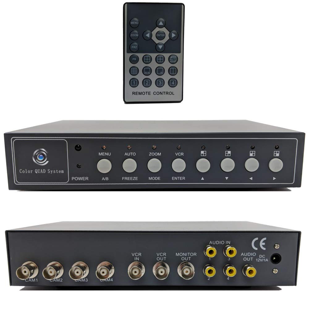 CCTV Camera Pros VM-Q401A CCTV BNC Color Quad Processor | Analog Security Camera Mux | Video Screen Splitter | 4 Channel Multiplexer