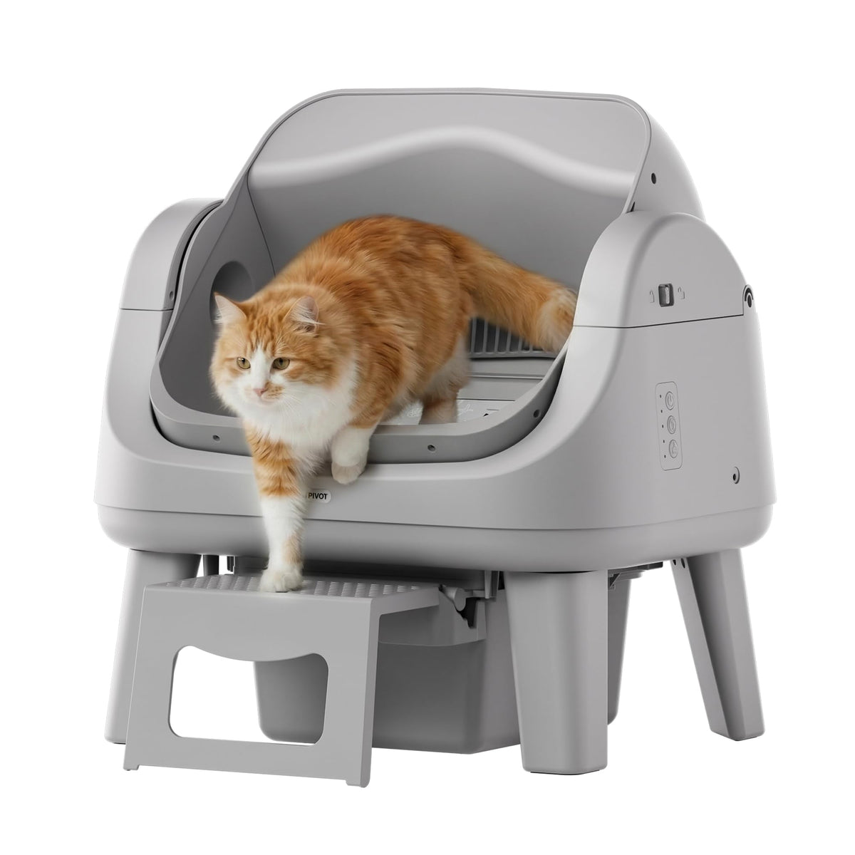 PetPivot Open Top Self Cleaning Cat Litter Box, Automatic Litter Box with 7 Pairs of Safety Sensors, Anti-Pinch Protection and Easy Access Step for Senior Cats, Dark Grey