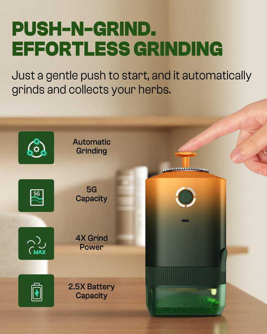 K5 Electric Spice Grinder 5g Automatic One-Hand Use Rechargeable Mill Aluminum Grinder, 5g Large Capacity, 3 Grind Size, 40N/M High Power, 5000mAh Long-lasting, Home Kitchen Use, Modular Design