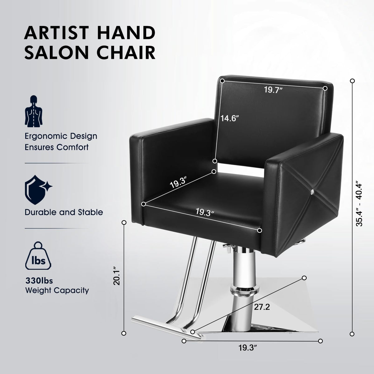 Artist hand Salon Chair for Hair Stylist with Heavy Duty Hydraulic Pump 360 Degree Rolling Swivel, Height Adjustable, Spa Beauty Equipment for Hair Styling Braiding Women Man, Max Load 330 Lbs