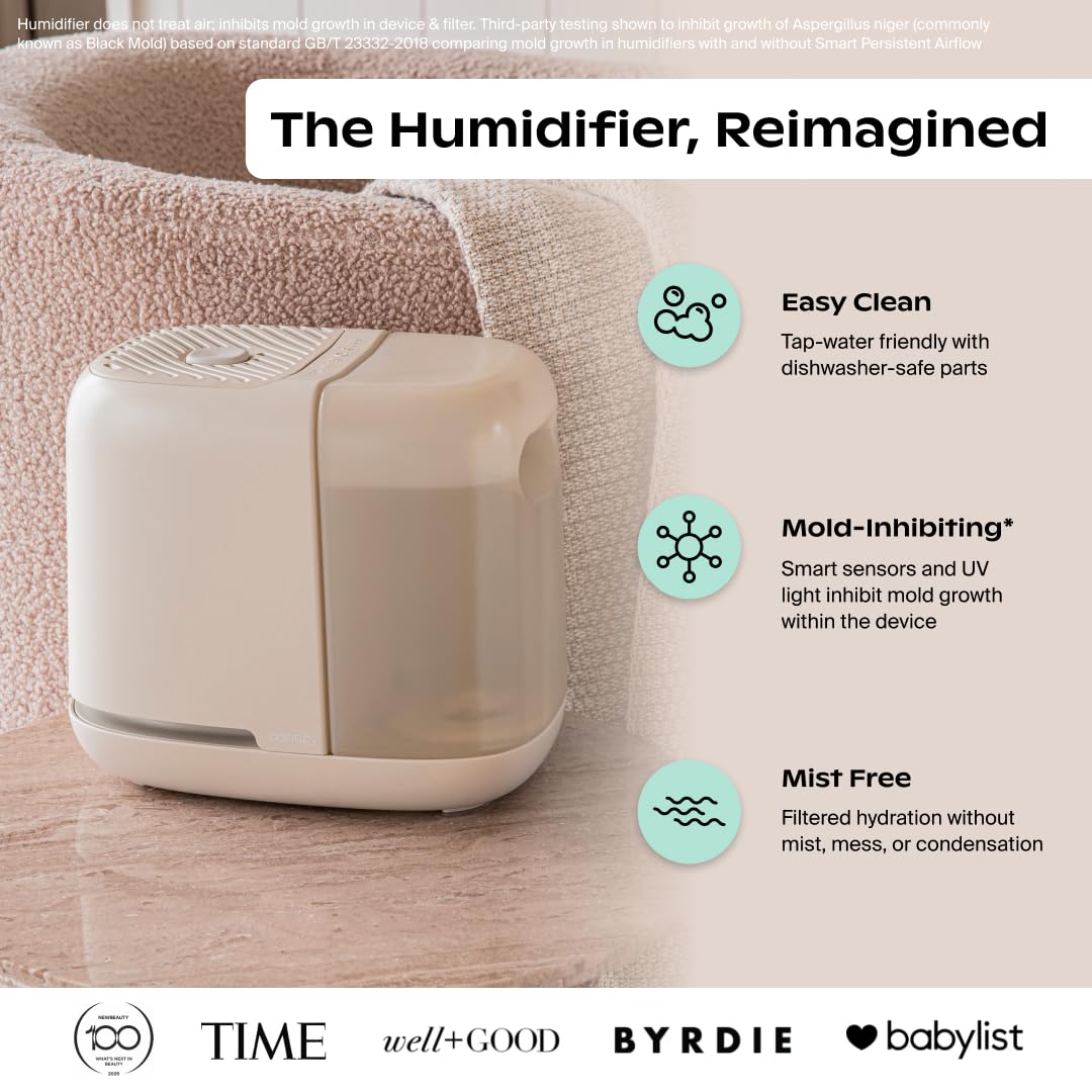 Canopy Bedside Humidifier 2.0, White, 2.5L, 36 Hr, Reading Light & Sound