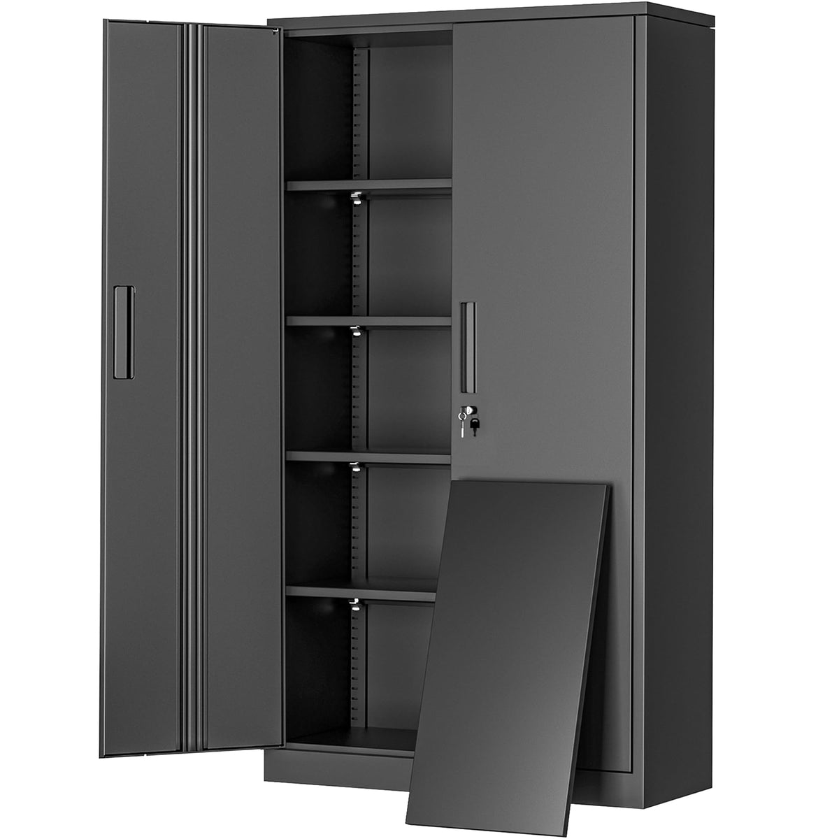 Greenvelly Metal Cabinet, 72” Black Tool Steel Locking Cabinet with Doors and 4 Shelves, Tall Cabinets for Garage Storage Systems Lockable File Cabinet for Home Office, Classroom/Pantry