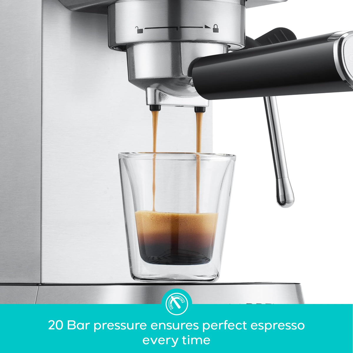 CASABREWS CM5418 Compact Espresso Machine with Milk Frothing Steam Wand Stainless Steel, 20-Bar Pump, Built-in Pressure Gauge, Powerful Steam Wand for Cappuccino Latte for Home, 34oz Water Tank