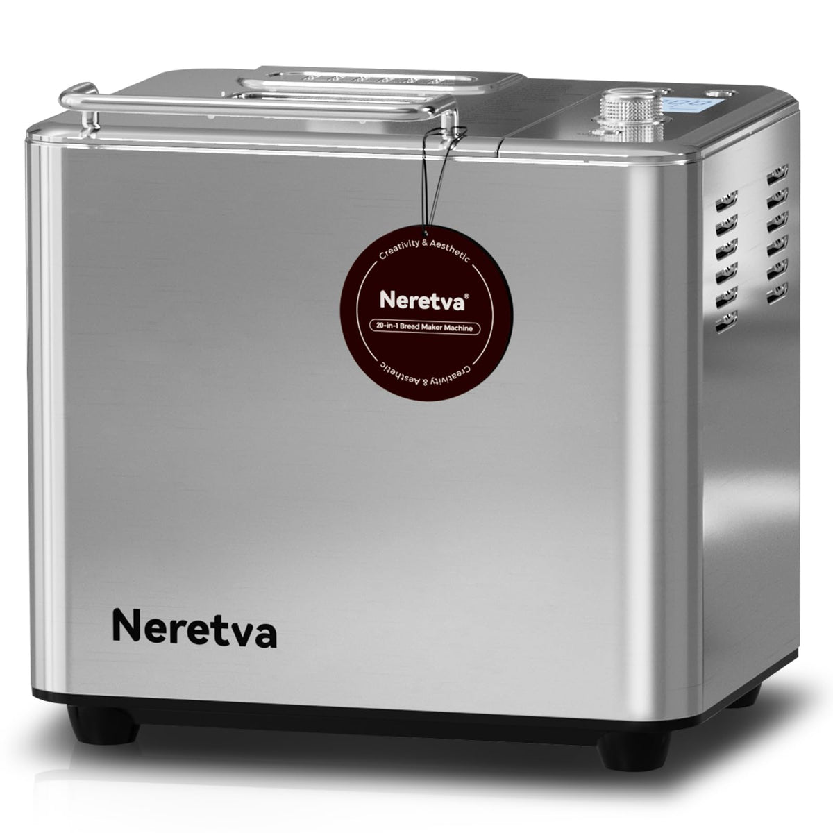 Neretva 20-in-1 2LB Bread Maker Metal Bread Machine with Dual Heater-Silver Automatic Bread Maker Machine with Nonstick Ceramic Pan, Low Noise, Stainless Steel Breadmaker, 15H Timer & 1H Keep Warm Set