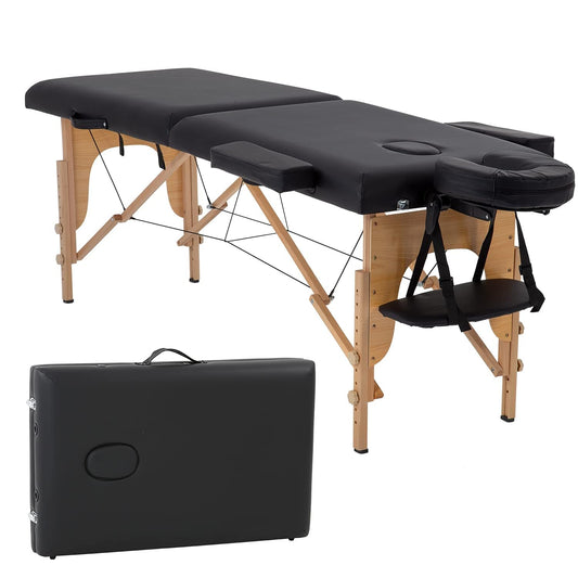 BestMassage Portable Folding Massage Table Massage Bed 24" Wide,Black | 2-Fold Lash Bed Height-Adjustable with Carry Bag, 450lbs Capacity For Massage, Facial, Tattoo, Home, Spa