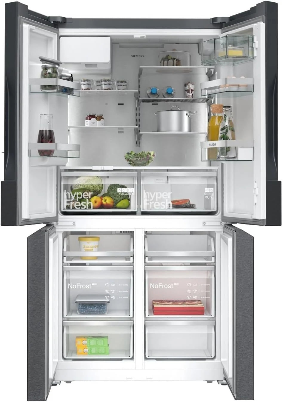 2026 SIEMENS KF96NVPEA iQ300 multi-door refrigerator, 183 x 91 cm, 405 L cooling & 200 L freezing, hyperFresh longer freshnes