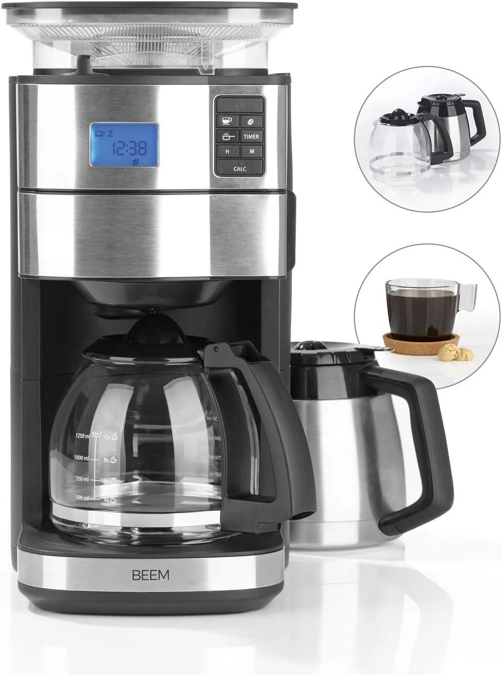 2026 BEEM FRESH-AROMA-PERFECT II filter coffee machine with grinder - Thermo | Stainless steel | Thermopot | 24h timer | 1000