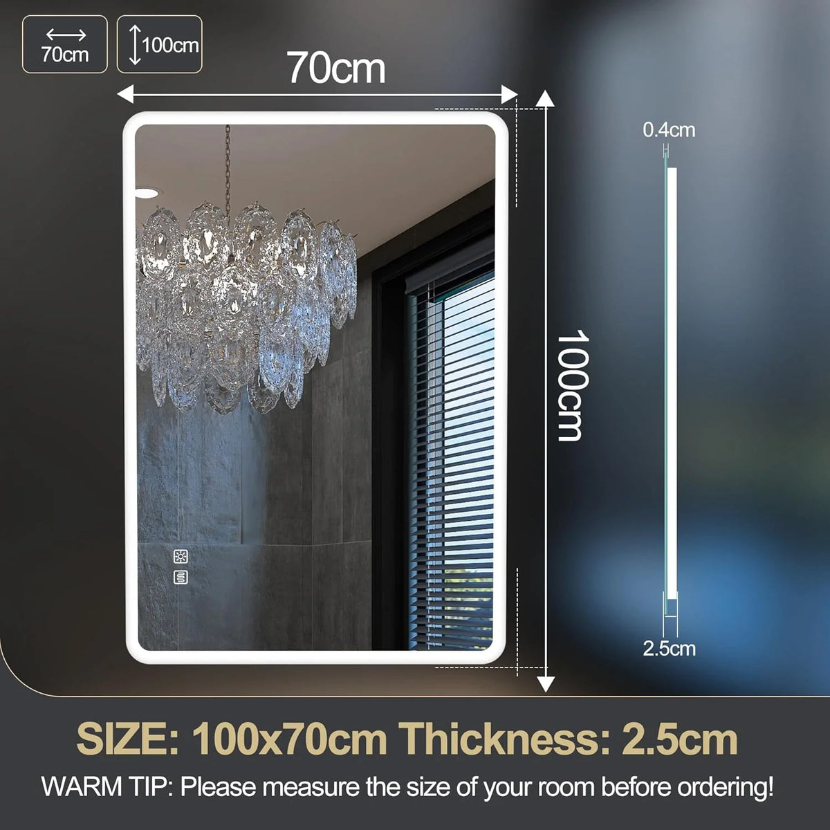 2026 Bathroom mirror S'bagno with lighting 1200 x 700 mm, IP44, LED, Bluetooth, anti-fog, 3 light colours (3,000 K, 4,000 K