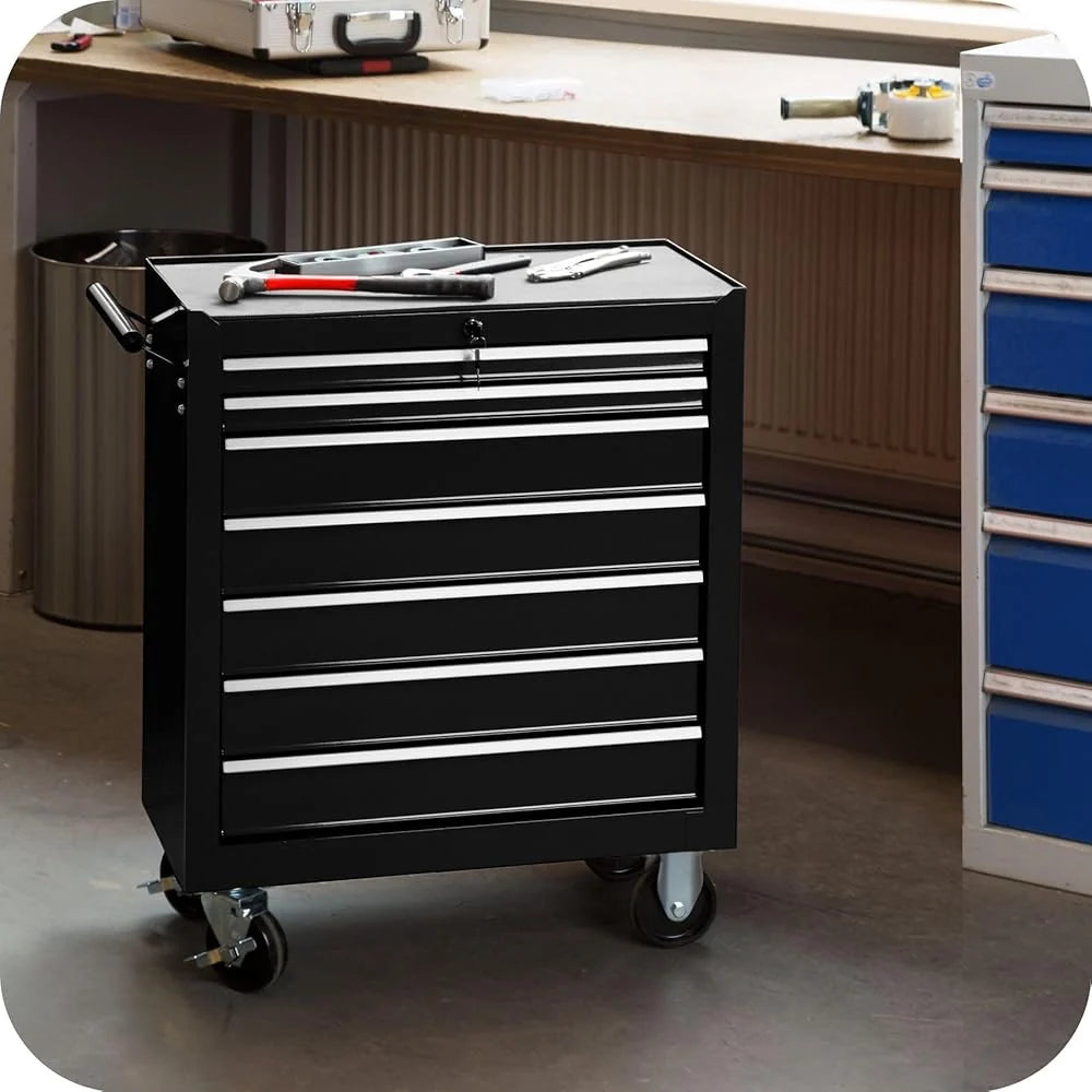 2026 TecTake® Workshop Cart Metallic Workshop Servant Empty Trolley Professional 7 Spacious Drawers Lockable Castor for Stora