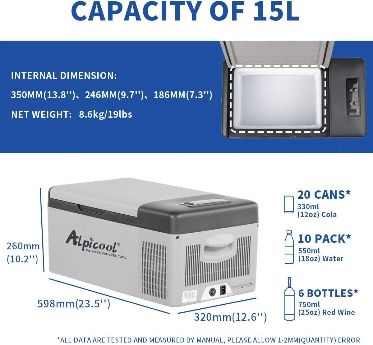 2026 Alpicool C12 12L Cool Box 12 V Mini Fridge Electric Compressor Car Fridge Camping Freezer Box Small Portable for Car, Tr