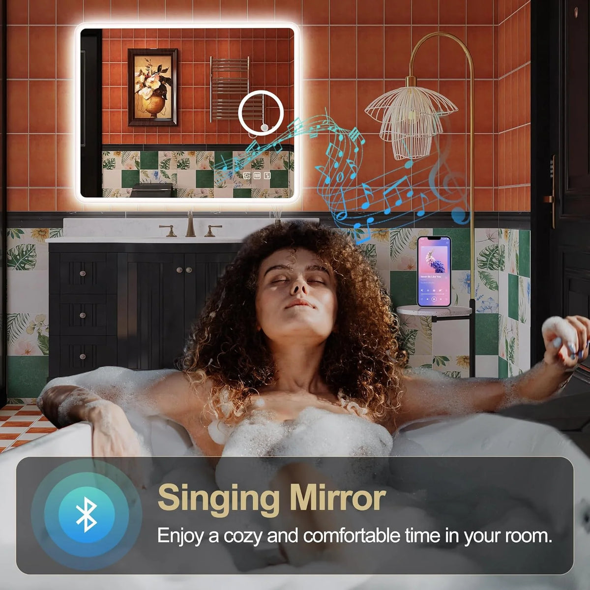 2026 Bathroom mirror S'bagno with lighting 1200 x 700 mm, IP44, LED, Bluetooth, anti-fog, 3 light colours (3,000 K, 4,000 K