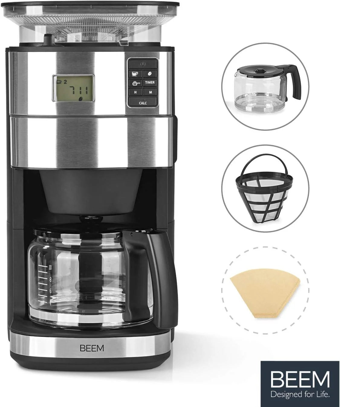 2026 BEEM FRESH-AROMA-PERFECT II filter coffee machine with grinder - Thermo | Stainless steel | Thermopot | 24h timer | 1000