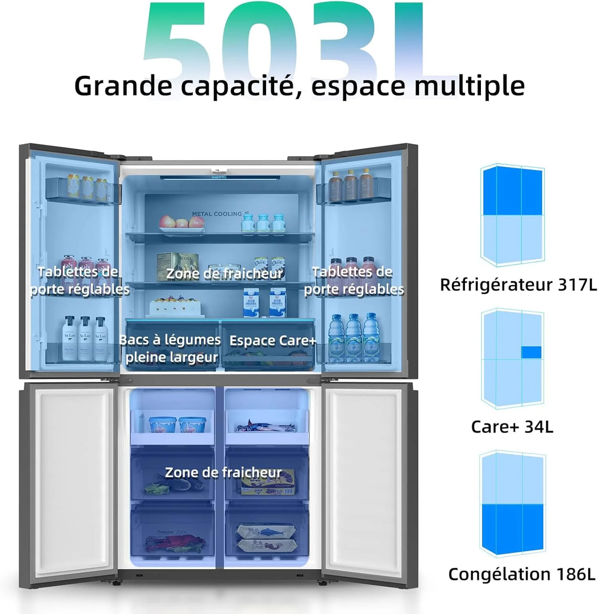 2026 American multi-door refrigerator CHIQ CCD503NEIBE, 503 litres