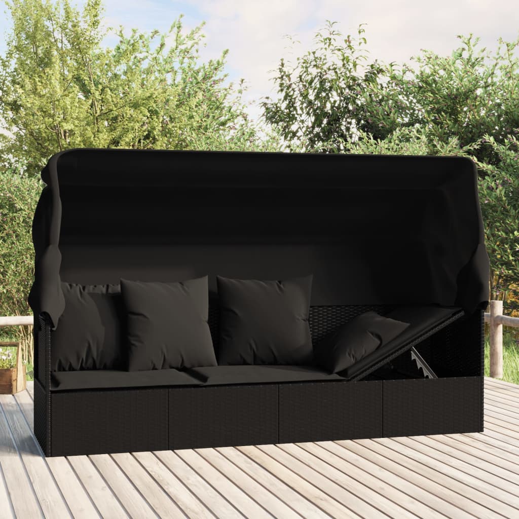 2026 2025 garden sofa with awning, cushions and black synthetic rattan