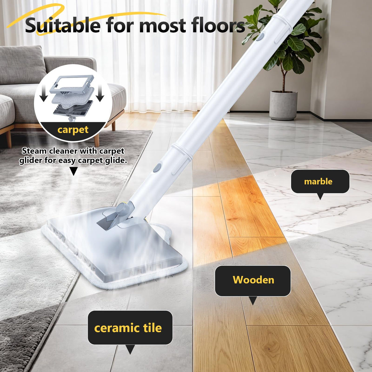 10-in-1 Steam Mop with Detachable Handheld Steam Cleaner Quick 10s Heat, 350ml Tank and 2-Level Steamer for Cleaning Floor, Carpet, BBQ Grill, Tile, and Grout, Swags