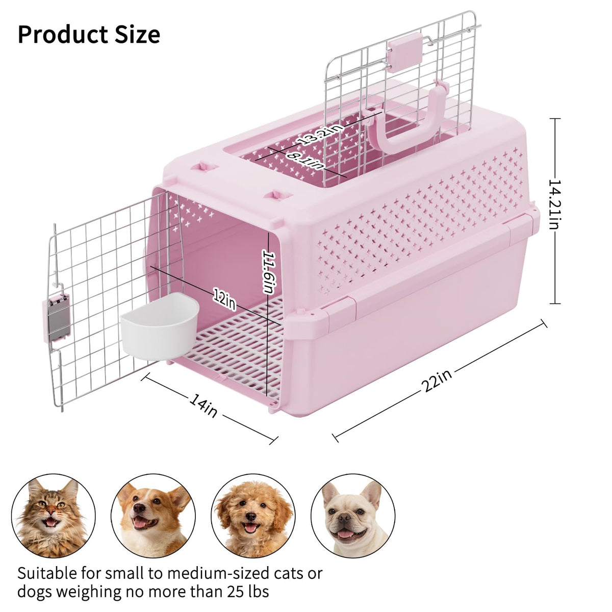 RIZZARI 22" Hard Cat Carrier: Travel Kennel for Cats & Small Dogs Strong Metal Locking Door / Ventilated Side Panels / 22" Cozy Interior / Lightweight Structure / Top Carry Handle