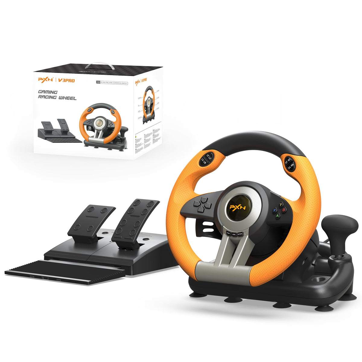 PXN V3 Pro Gaming Steering Wheel with Pedals Dual Motor Vibration Feedback, Beginner Sim Racing Wheel for PC, PS4, Xbox Series S, Xbox Series X, Xbox One and Switch