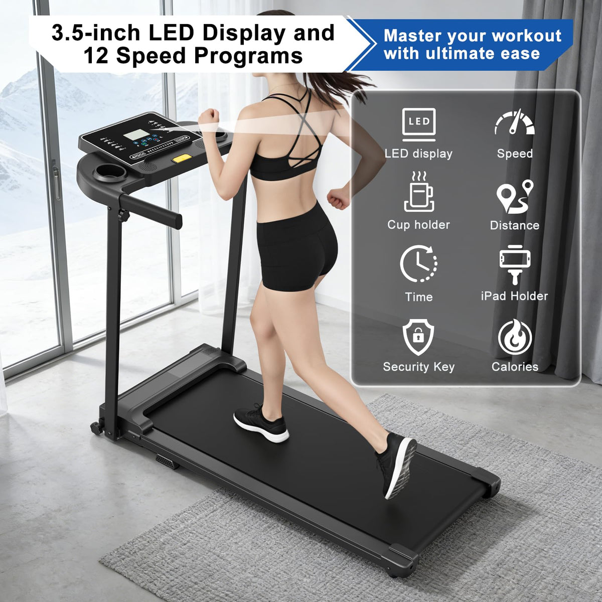 Treadmills for Home Walking Pad Machine Foldable Treadmill with Handle Bar for Running Jogging Gym Compact Portable Small Caminadora Electrica Folding Tred Mills & Queit Motor LED Dispay Pcrignbm