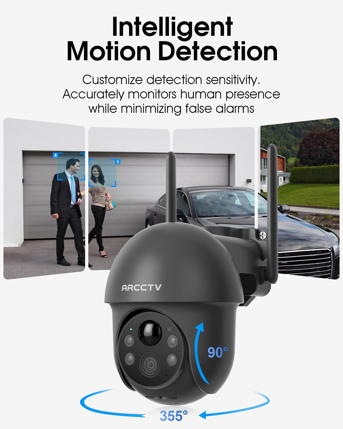ARCCTV Solar Cameras Wireless Outdoor for Home Security, 2 Pack 4MP 2.5K HD, 2.4G/5G Dual Band WiFi, 360° View, Battery Powered, Night Vision with Spotlight, 2-Way Audio, PIR Motion Sensor