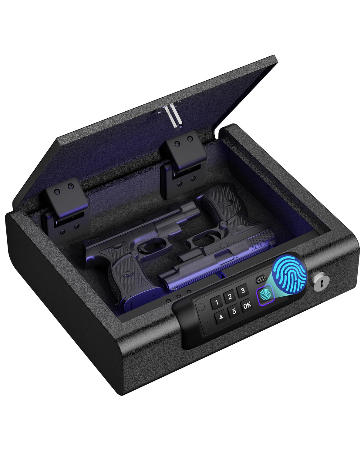 BILLCONCH Gun Safe,Biometric Fingerprint Gun Safe for Handgun Pistol Safes Fingerprint PIN Key Unlock, Interior Light Lock box with Silent Mode for Bedroom Nightstand