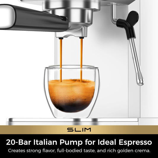 CHULUX Slim Espresso Machine with Milk Frother for Home Latte, Metal Silver Precise Pressure Gauge, Food-Grade Materials, 20 Bar Italian Pump, Professional Temperature Control System, Stainless Steel