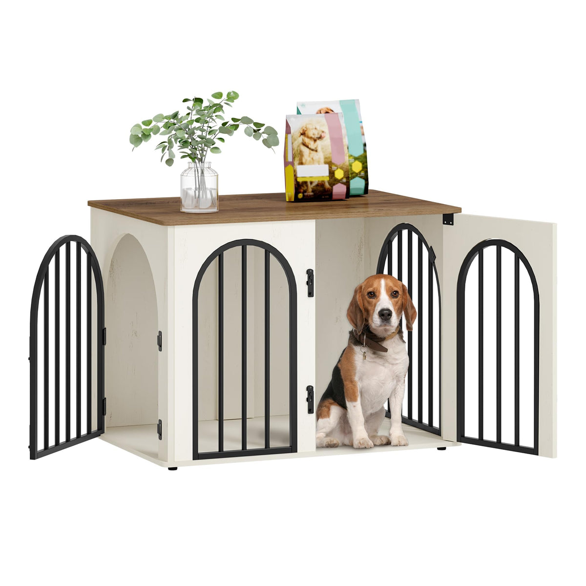 Hzuaneri 31.5 in Dog Crate Furniture,Dog Kennel Indoor for Small/Medium Dog Dog Kennel Furniture Wooden Dog Cage Heavy Duty Dog Crate Decorative Pet House End Side Table TV Stand,White Brown DFC85114B